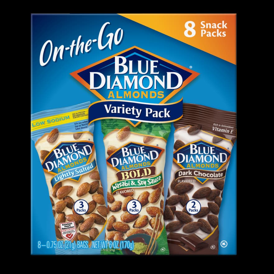 On the go. 8 count variety pack snack almonds