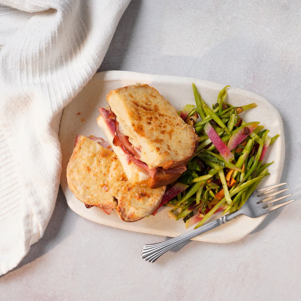 Spring Croque Monsieur & Asparagus Ribbon Salad
