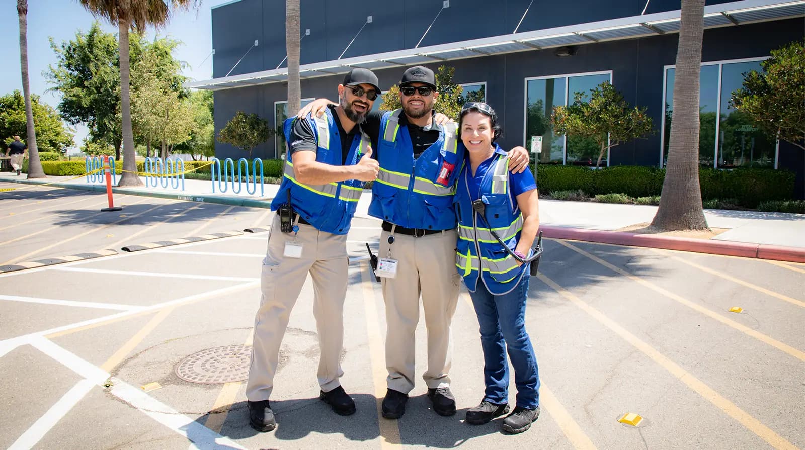 Plant employees outdoors