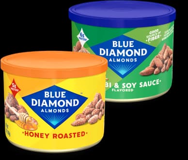 Open cans of snack almonds